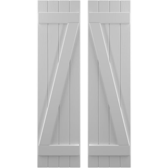 Ekena Millwork 14"W x 49"H Americraft Four Board (2 Batten) Exterior Real Wood Joined Board-n-Batten Shutters w/ Z-Bar (Per Pair), Primed