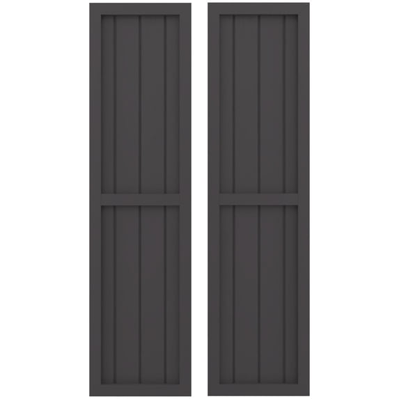 Ekena Millwork 14"W x 49"H Americraft Four Board Exterior Real Wood Two Equal Panel Framed Board-n-Batten Shutters (Per Pair), Shadow Mountain