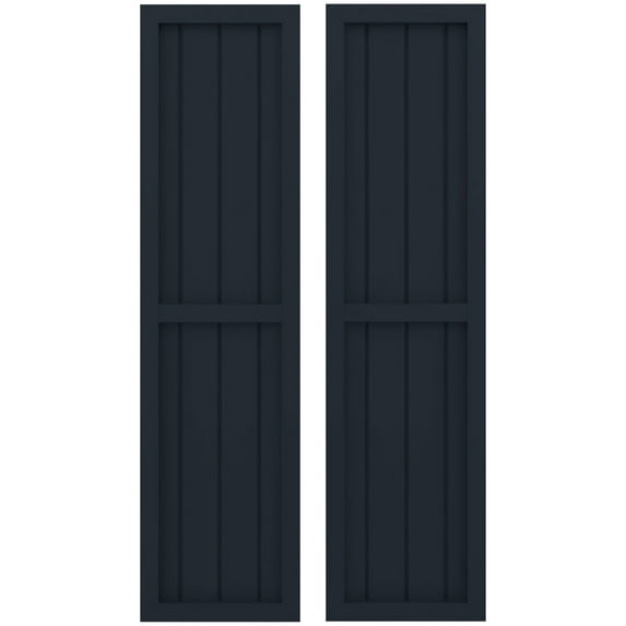 Ekena Millwork 14"W x 51"H Americraft Four Board Exterior Real Wood Two Equal Panel Framed Board-n-Batten Shutters (Per Pair), Starless Night Blue