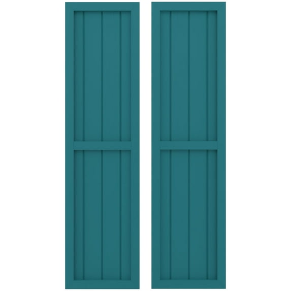 Ekena Millwork 14"W x 52"H Americraft Four Board Exterior Real Wood Two Equal Panel Framed Board-n-Batten Shutters (Per Pair), Antigua