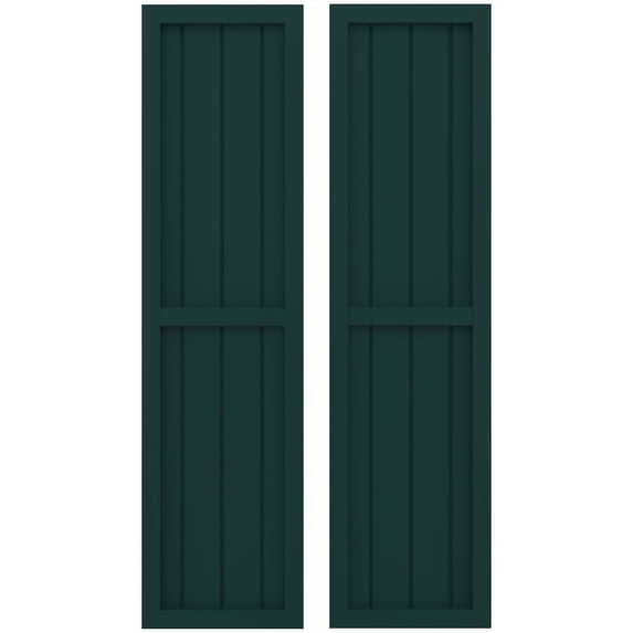 Ekena Millwork 14"W x 52"H Americraft Four Board Exterior Real Wood Two Equal Panel Framed Board-n-Batten Shutters (Per Pair), Thermal Green