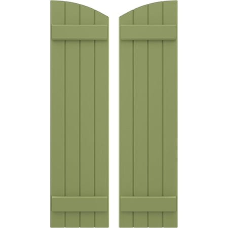 Ekena Millwork 14"W x 53"H Americraft Four Board (2 Batten) Exterior Real Wood Joined Board-n-Batten Shutters w/ Elliptical Top (Per Pair), Moss Green