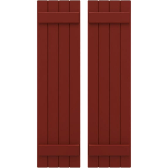 Ekena Millwork 14"W x 55"H Americraft Four Board (2 Batten) Exterior Real Wood Joined Board-n-Batten Shutters (Per Pair), Pepper Red