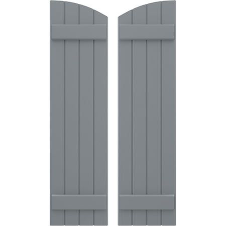 Ekena Millwork 14"W x 55"H Americraft Four Board (2 Batten) Exterior Real Wood Joined Board-n-Batten Shutters w/ Elliptical Top (Per Pair), Ocean Swell