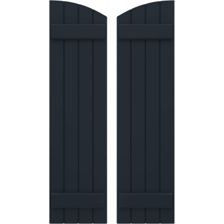 Ekena Millwork 14"W x 55"H Americraft Four Board (2 Batten) Exterior Real Wood Joined Board-n-Batten Shutters w/ Elliptical Top (Per Pair), Starless Night Blue