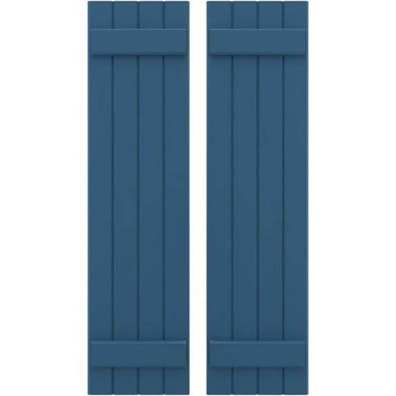 Ekena Millwork 14"W x 56"H Americraft Four Board (2 Batten) Exterior Real Wood Joined Board-n-Batten Shutters (Per Pair), Sojourn Blue