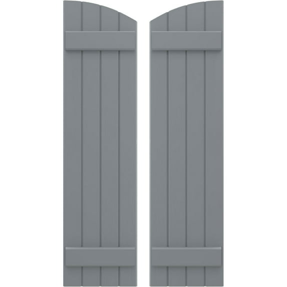 Ekena Millwork 14"W x 56"H Americraft Four Board (2 Batten) Exterior Real Wood Joined Board-n-Batten Shutters w/ Elliptical Top (Per Pair), Ocean Swell