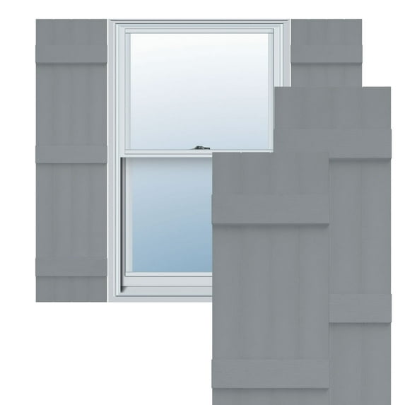 Ekena Millwork 14"W x 56"H Lifetime Vinyl, TailorMade Four Board Joined (3 Batten), Board-n-Batten Shutters, w/Shutter-Loks (Per Pair), Platinum