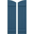 thumbnail image 1 of Ekena Millwork 14"W x 57"H Americraft Four Board (2 Batten) Exterior Real Wood Joined Board-n-Batten Shutters w/ Elliptical Top (Per Pair), Sojourn Blue, 1 of 10