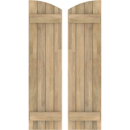 Ekena Millwork 14"W x 58"H Americraft Four Board (2 Batten) Exterior Real Wood Joined Board-n-Batten Shutters w/ Elliptical Top (Per Pair), Unfinished