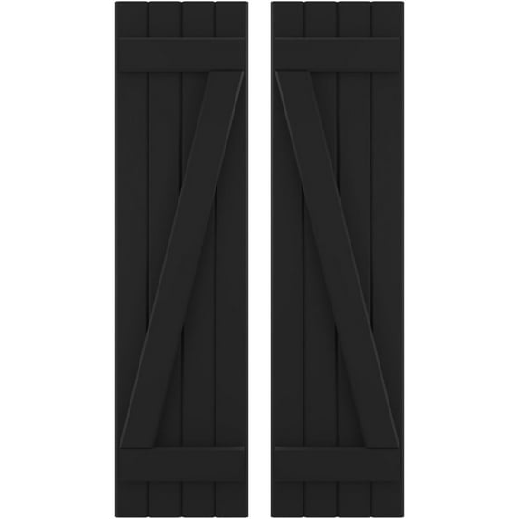 Ekena Millwork 14"W x 58"H Americraft Four Board (2 Batten) Exterior Real Wood Joined Board-n-Batten Shutters w/ Z-Bar (Per Pair), Black