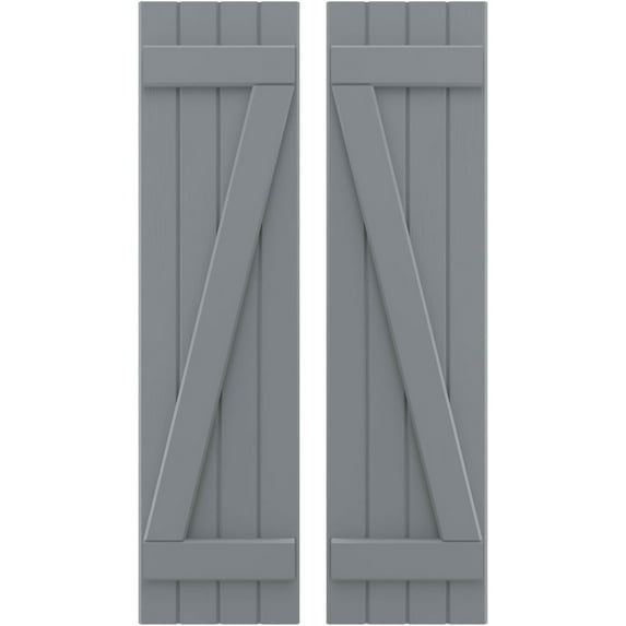 Ekena Millwork 14"W x 59"H Americraft Four Board (2 Batten) Exterior Real Wood Joined Board-n-Batten Shutters w/ Z-Bar (Per Pair), Ocean Swell