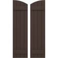 thumbnail image 1 of Ekena Millwork 14"W x 60"H Americraft Four Board (2 Batten) Exterior Real Wood Joined Board-n-Batten Shutters w/ Elliptical Top (Per Pair), Raisin Brown, 1 of 10