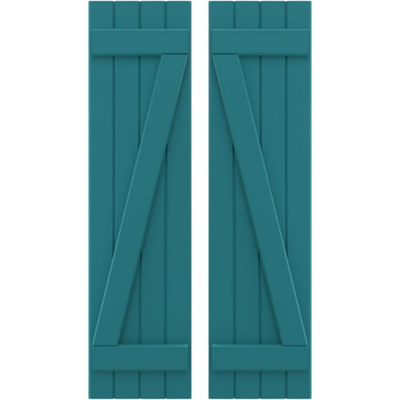 Ekena Millwork 14"W x 60"H Americraft Four Board (2 Batten) Exterior Real Wood Joined Board-n-Batten Shutters w/ Z-Bar (Per Pair), Antigua