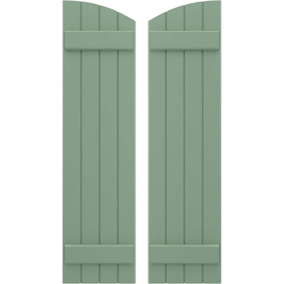 Ekena Millwork 14"W x 61"H Americraft Four Board (2 Batten) Exterior Real Wood Joined Board-n-Batten Shutters w/ Elliptical Top (Per Pair), Track Green