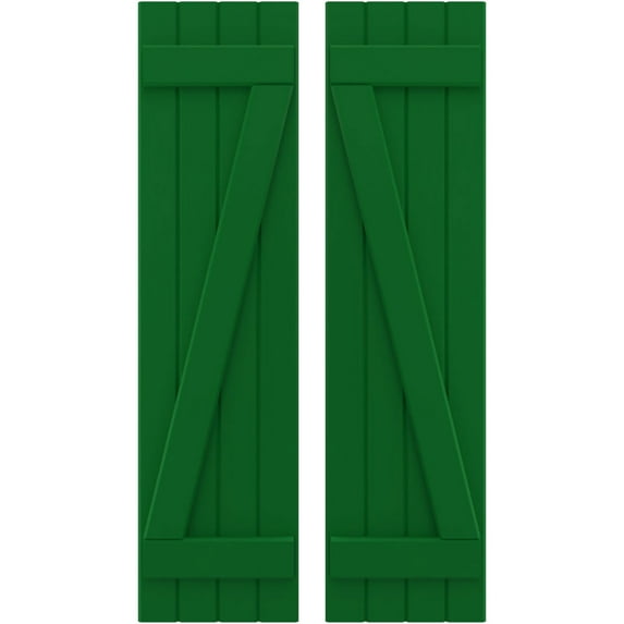Ekena Millwork 14"W x 61"H Americraft Four Board (2 Batten) Exterior Real Wood Joined Board-n-Batten Shutters w/ Z-Bar (Per Pair), Viridian Green