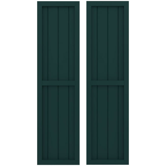 Ekena Millwork 14"W x 61"H Americraft Four Board Exterior Real Wood Two Equal Panel Framed Board-n-Batten Shutters (Per Pair), Thermal Green