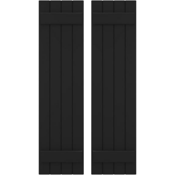 Ekena Millwork 14"W x 62"H Americraft Four Board (2 Batten) Exterior Real Wood Joined Board-n-Batten Shutters (Per Pair), Black