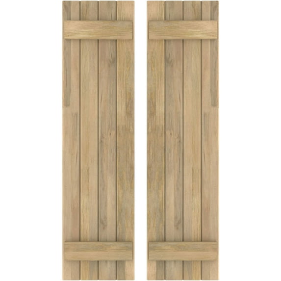 Ekena Millwork 14"W x 62"H Americraft Four Board (2 Batten) Exterior Real Wood Joined Board-n-Batten Shutters (Per Pair), Unfinished