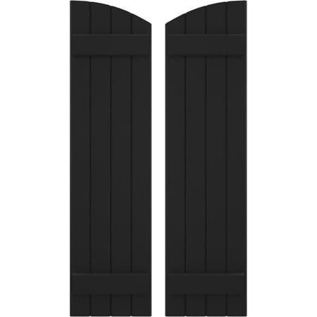 Ekena Millwork 14"W x 62"H Americraft Four Board (2 Batten) Exterior Real Wood Joined Board-n-Batten Shutters w/ Elliptical Top (Per Pair), Black