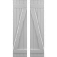 thumbnail image 1 of Ekena Millwork 14"W x 62"H Americraft Four Board (2 Batten) Exterior Real Wood Joined Board-n-Batten Shutters w/ Z-Bar (Per Pair), Primed, 1 of 10