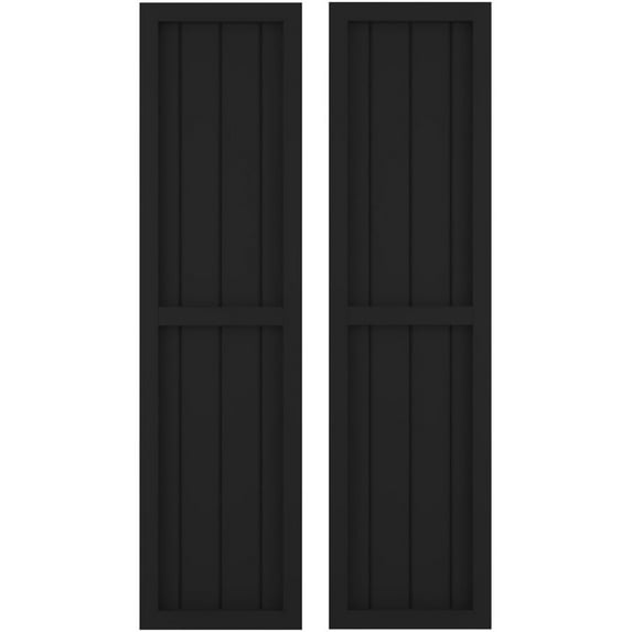 Ekena Millwork 14"W x 62"H Americraft Four Board Exterior Real Wood Two Equal Panel Framed Board-n-Batten Shutters (Per Pair), Black