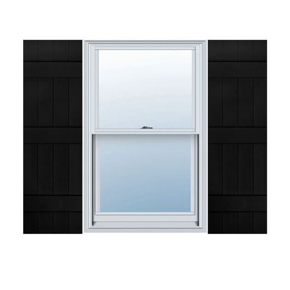 Ekena Millwork 14"W x 62"H Lifetime Vinyl, TailorMade Four Board Joined (3 Batten), Board-n-Batten Shutters, w/Shutter-Loks (Per Pair), Black