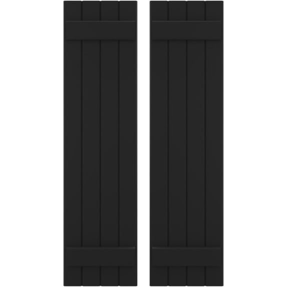 Ekena Millwork 14"W x 63"H Americraft Four Board (2 Batten) Exterior Real Wood Joined Board-n-Batten Shutters (Per Pair), Black