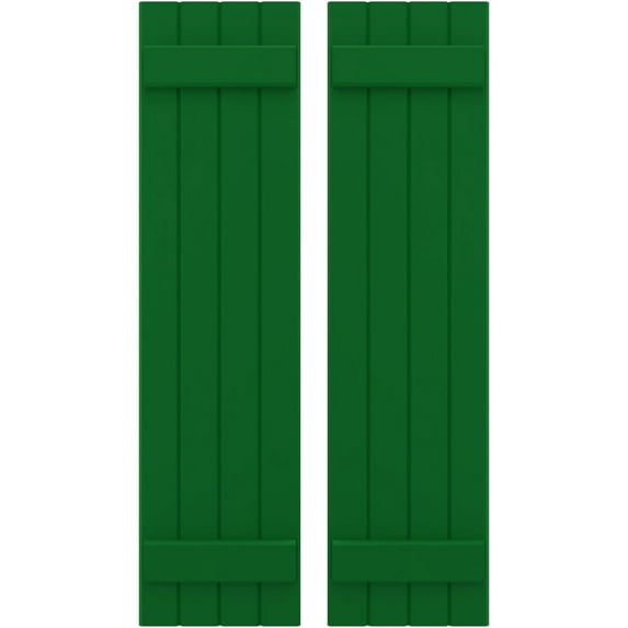 Ekena Millwork 14"W x 63"H Americraft Four Board (2 Batten) Exterior Real Wood Joined Board-n-Batten Shutters (Per Pair), Viridian Green