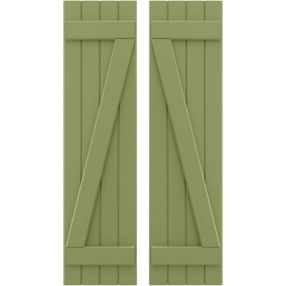 Ekena Millwork 14"W x 63"H Americraft Four Board (2 Batten) Exterior Real Wood Joined Board-n-Batten Shutters w/ Z-Bar (Per Pair), Moss Green