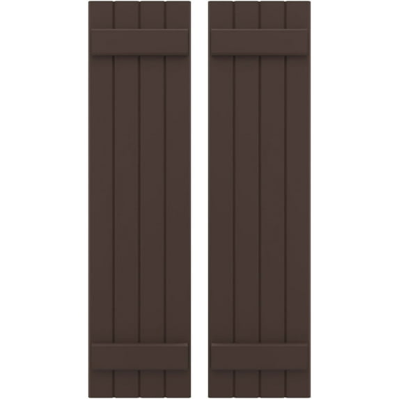 Ekena Millwork 14"W x 64"H Americraft Four Board (2 Batten) Exterior Real Wood Joined Board-n-Batten Shutters (Per Pair), Raisin Brown