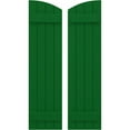 thumbnail image 1 of Ekena Millwork 14"W x 64"H Americraft Four Board (2 Batten) Exterior Real Wood Joined Board-n-Batten Shutters w/ Elliptical Top (Per Pair), Viridian Green, 1 of 10