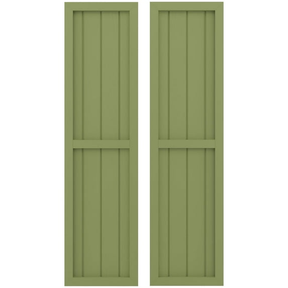 Ekena Millwork 14"W x 64"H Americraft Four Board Exterior Real Wood Two Equal Panel Framed Board-n-Batten Shutters (Per Pair), Moss Green