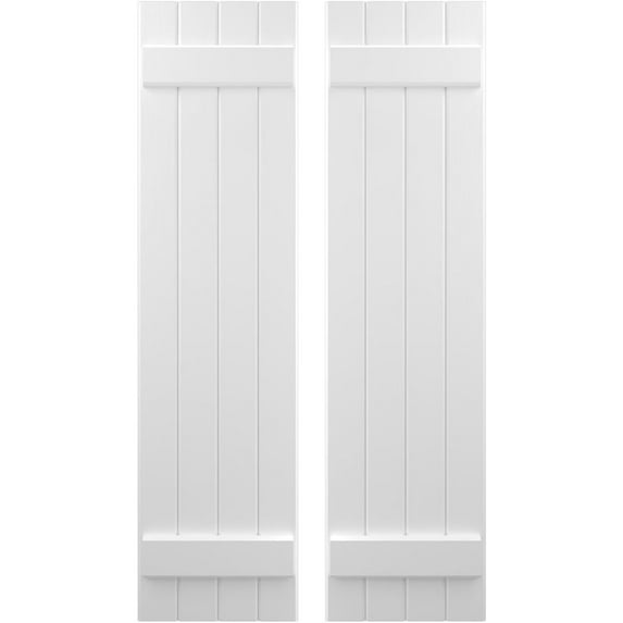 Ekena Millwork 14"W x 65"H Americraft Four Board (2 Batten) Exterior Real Wood Joined Board-n-Batten Shutters (Per Pair), White