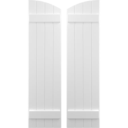 Ekena Millwork 14"W x 65"H Americraft Four Board (2 Batten) Exterior Real Wood Joined Board-n-Batten Shutters w/ Elliptical Top (Per Pair), White