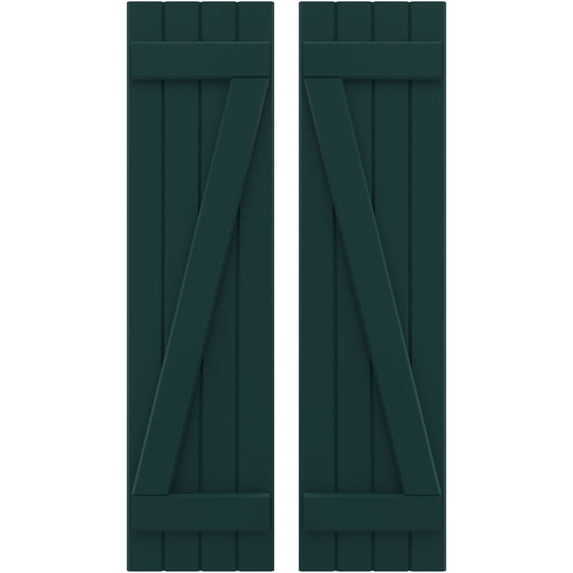 Ekena Millwork 14"W x 65"H Americraft Four Board (2 Batten) Exterior Real Wood Joined Board-n-Batten Shutters w/ Z-Bar (Per Pair), Thermal Green