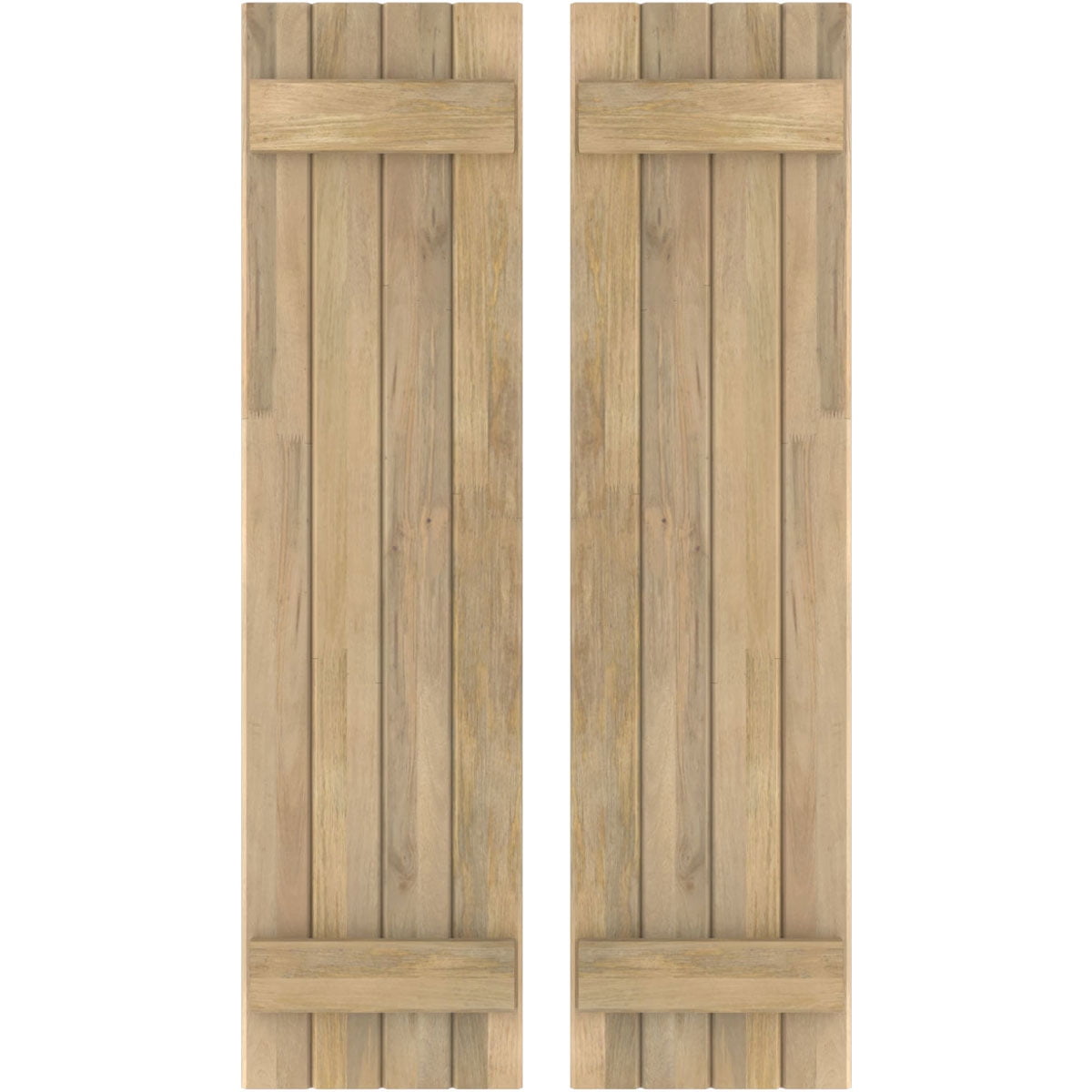 Ekena Millwork 14"W x 68"H Americraft Four Board (2 Batten) Exterior Real Wood Joined Board-n-Batten Shutters (Per Pair), Unfinished