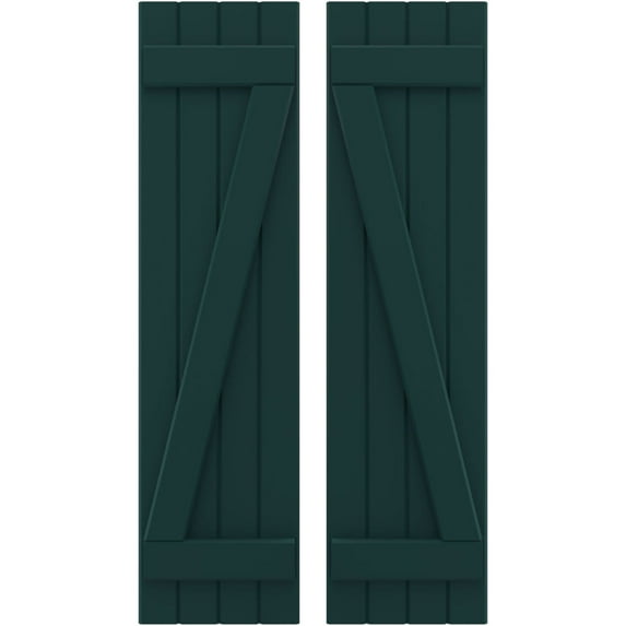 Ekena Millwork 14"W x 70"H Americraft Four Board (2 Batten) Exterior Real Wood Joined Board-n-Batten Shutters w/ Z-Bar (Per Pair), Thermal Green