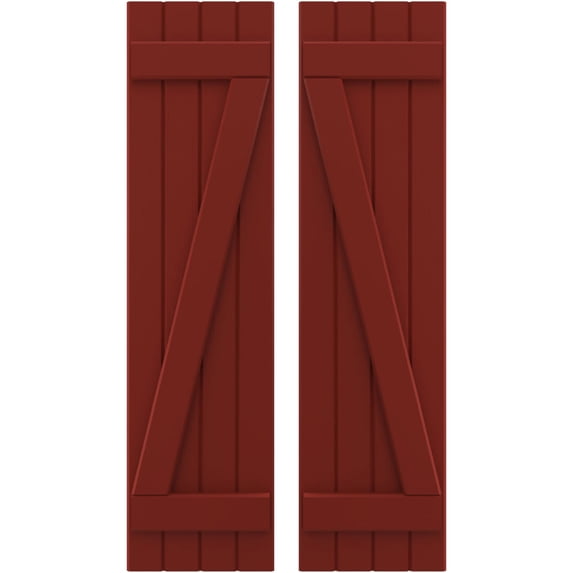 Ekena Millwork 14"W x 71"H Americraft Four Board (2 Batten) Exterior Real Wood Joined Board-n-Batten Shutters w/ Z-Bar (Per Pair), Pepper Red