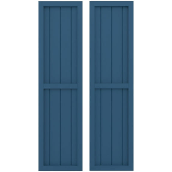 Ekena Millwork 14"W x 71"H Americraft Four Board Exterior Real Wood Two Equal Panel Framed Board-n-Batten Shutters (Per Pair), Sojourn Blue