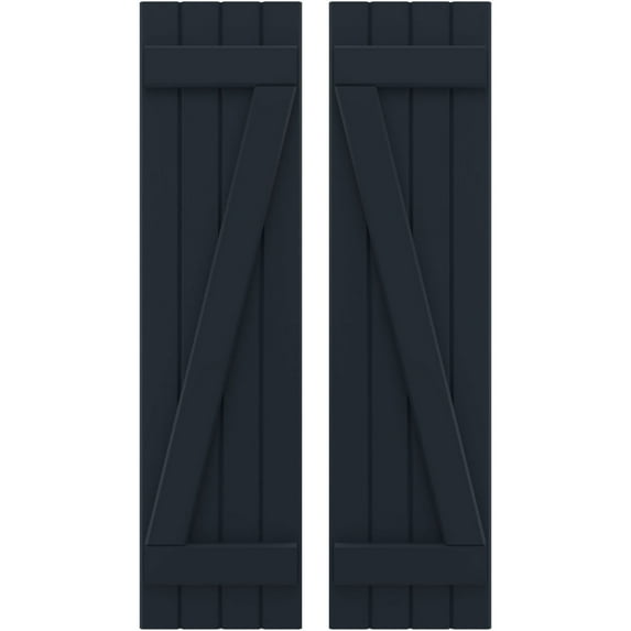 Ekena Millwork 14"W x 73"H Americraft Four Board (2 Batten) Exterior Real Wood Joined Board-n-Batten Shutters w/ Z-Bar (Per Pair), Starless Night Blue