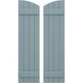 thumbnail image 1 of Ekena Millwork 14"W x 74"H Americraft Four Board (2 Batten) Exterior Real Wood Joined Board-n-Batten Shutters w/ Elliptical Top (Per Pair), Peaceful Blue, 1 of 10