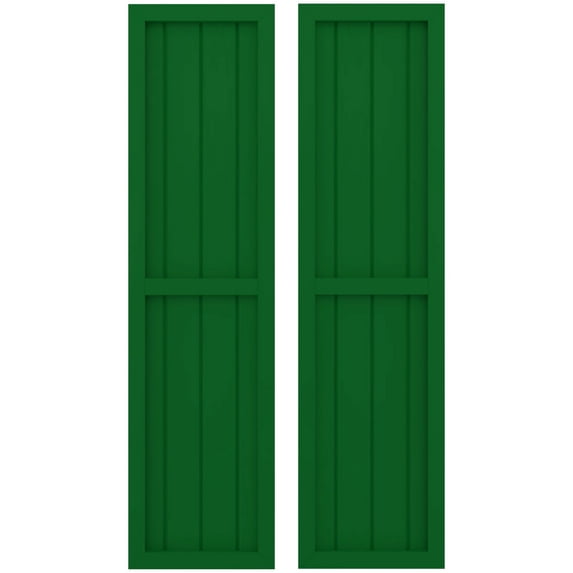 Ekena Millwork 14"W x 75"H Americraft Four Board Exterior Real Wood Two Equal Panel Framed Board-n-Batten Shutters (Per Pair), Viridian Green
