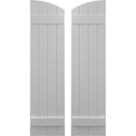 Ekena Millwork 14"W x 76"H Americraft Four Board (2 Batten) Exterior Real Wood Joined Board-n-Batten Shutters w/ Elliptical Top (Per Pair), Primed