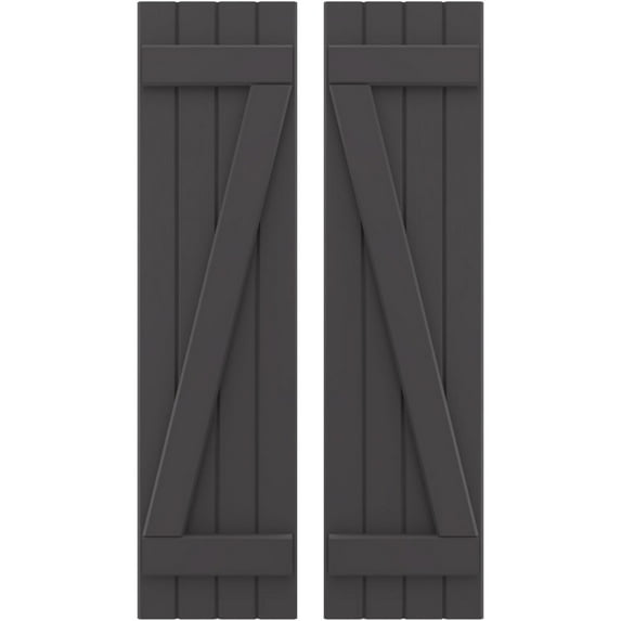 Ekena Millwork 14"W x 76"H Americraft Four Board (2 Batten) Exterior Real Wood Joined Board-n-Batten Shutters w/ Z-Bar (Per Pair), Shadow Mountain