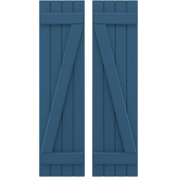 Ekena Millwork 14"W x 77"H Americraft Four Board (2 Batten) Exterior Real Wood Joined Board-n-Batten Shutters w/ Z-Bar (Per Pair), Sojourn Blue