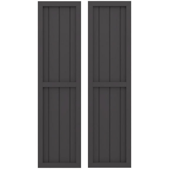 Ekena Millwork 14"W x 78"H Americraft Four Board Exterior Real Wood Two Equal Panel Framed Board-n-Batten Shutters (Per Pair), Shadow Mountain