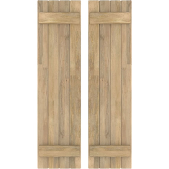 Ekena Millwork 14"W x 79"H Americraft Four Board (2 Batten) Exterior Real Wood Joined Board-n-Batten Shutters (Per Pair), Unfinished