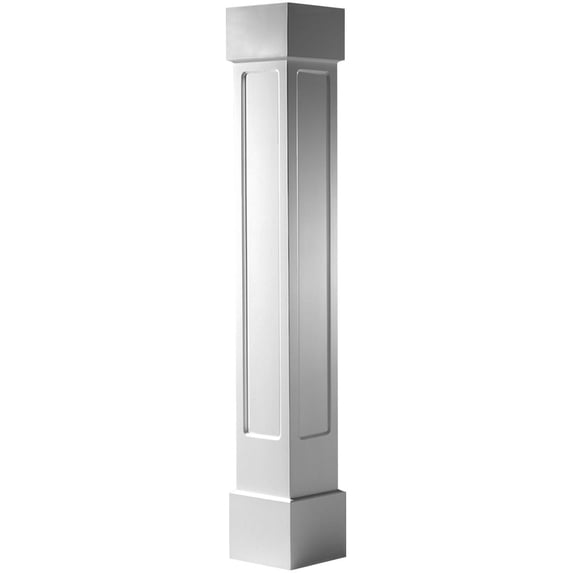 Ekena Millwork 14"W x 8'H Premium Square Non-Tapered Recessed Panel PVC Endura-Craft Column Wrap Kit, Standard Capital & Base