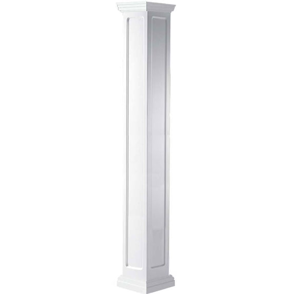 Ekena Millwork 14"W x 8'H Premium Square Non-Tapered Recessed Panel PVC Endura-Craft Column Wrap Kit, Tuscan Capital & Base